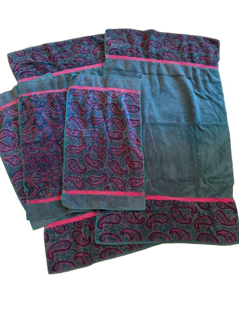 FieldCrest vintage 1990s Jewel tone paisley Bath towel set-2 bath towels/3 hand